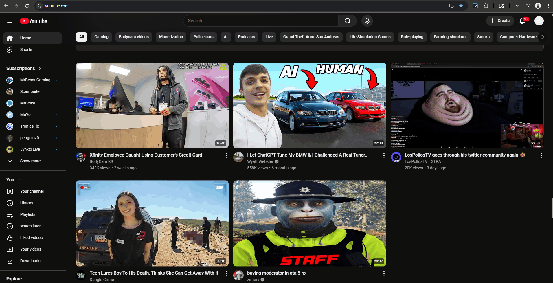 CleanFeed in action — homepage feed hidden, watch page cleaned up