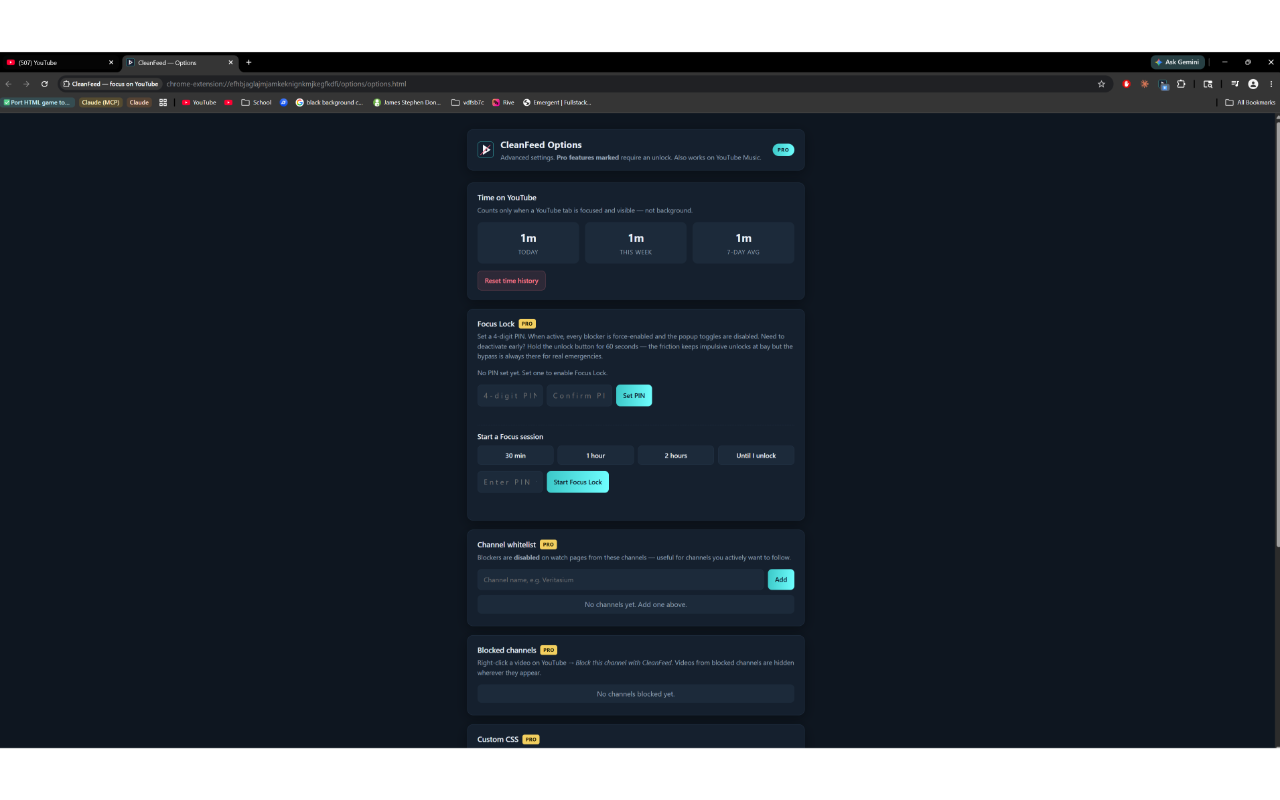 CleanFeed options page